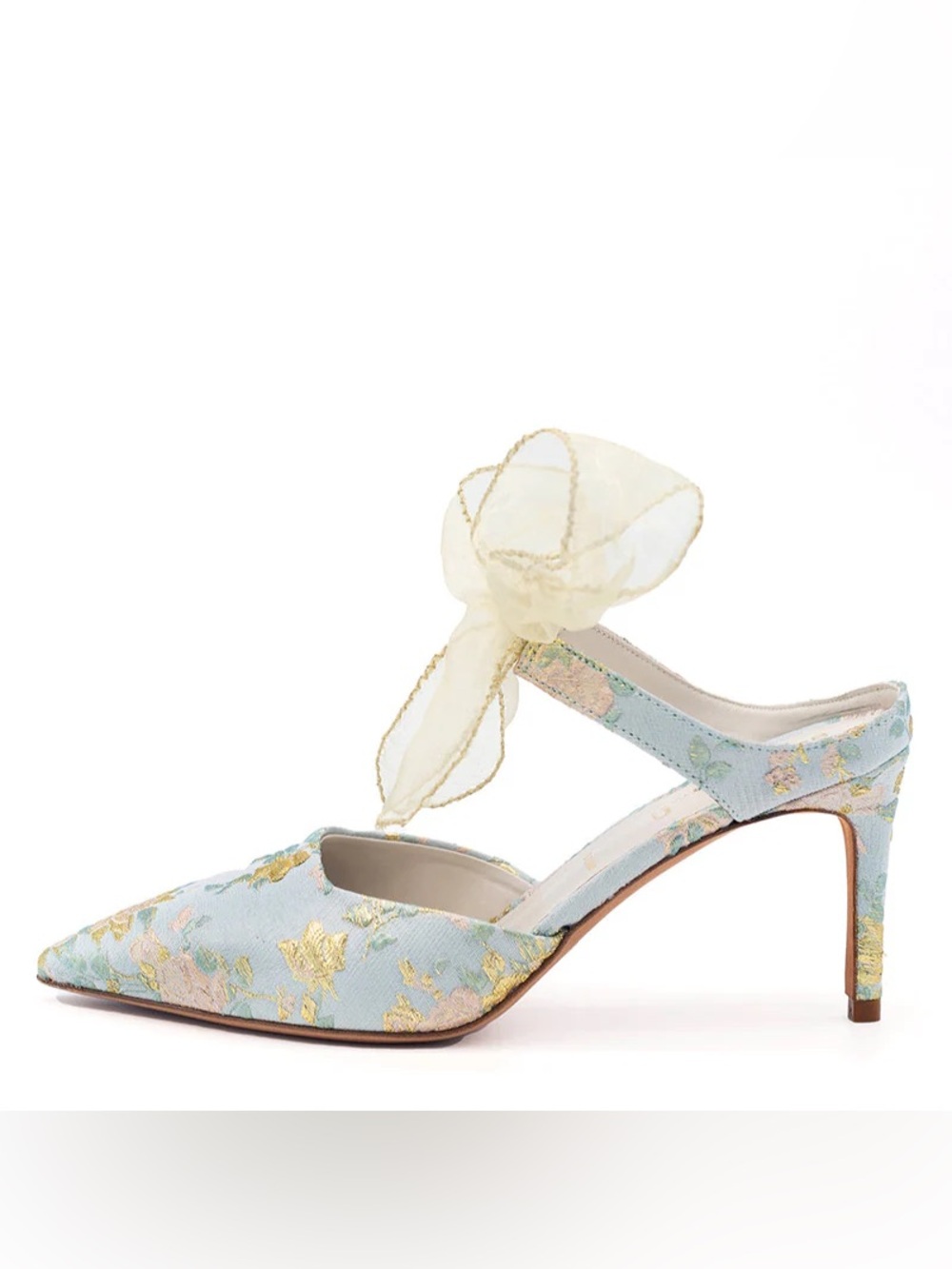 “Something Bleu” Embroidered Floral Slingback Heels - Elvie Pump
